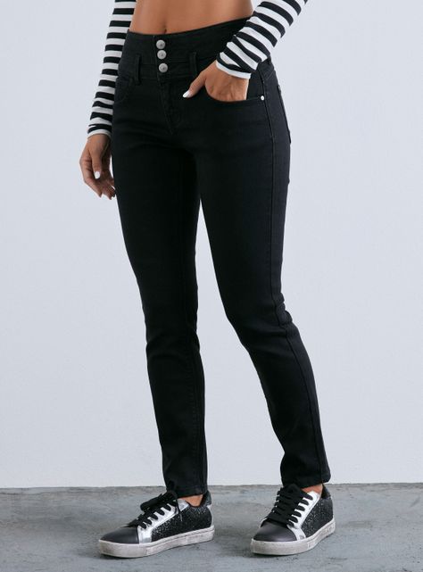 Jeans Skinny Tiro Alto Tres Botones Push UP-0