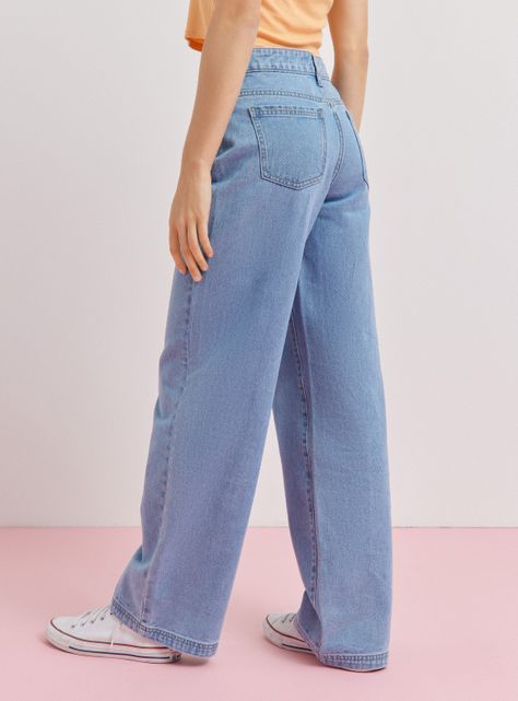 Jeans Wide Leg Clásico Tiro Alto Botón-1