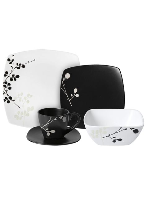 Set Vajilla 30 Piezas Flores Negras Cerámica-1