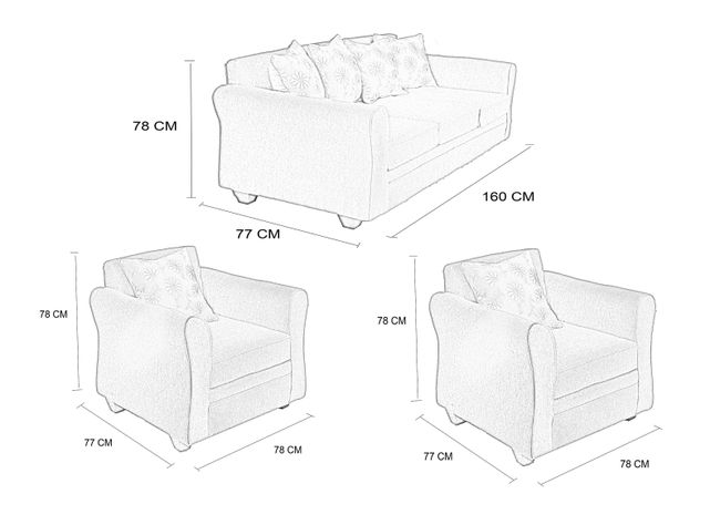 Juego Living Olimpo Sofá 3C + 2 Sillones 1C-1