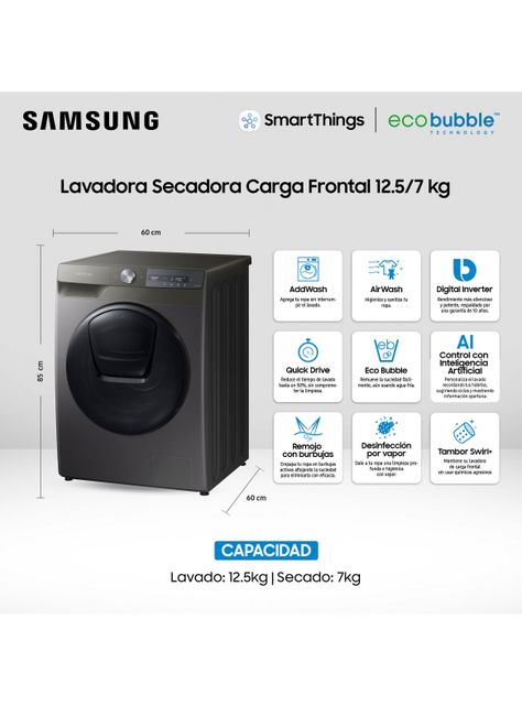 Lavadora-Secadora Frontal 12.5/7 kg con AI Control WD12T754DBN/ZS-1