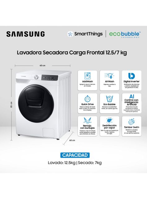 Lavadora-Secadora Frontal 12.5/7 kg con AI Control WD12T754DBT/ZS-1