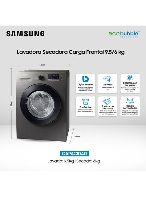Lavadora-Secadora Frontal 9.5/6 kg con Eco Bubble WD95T4046CX/ZS-1
