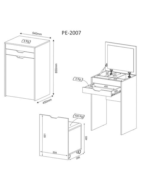 Tocador Multiuso con Espejo + Pouf-4