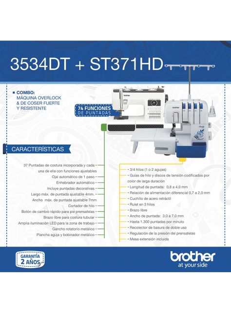 Combo Overlock 3534DT + Máquina de Coser ST371HD-1