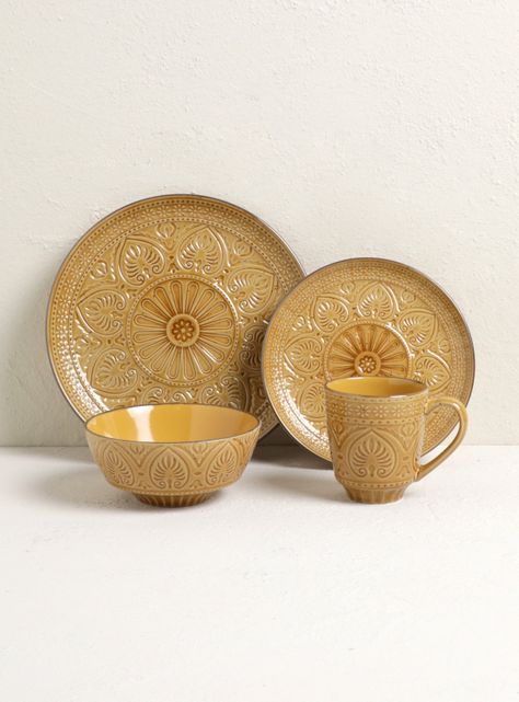 Set Vajilla 24 Piezas Mostaza Cerámica-0