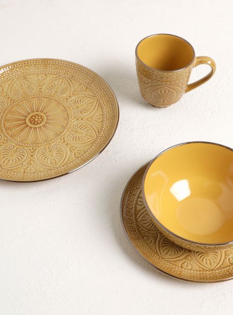 Set Vajilla 24 Piezas Mostaza Cerámica-1