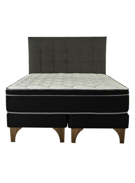 Cama Europea Ten Negro 2 Plazas Base Dividida + Respaldo Grafito-1