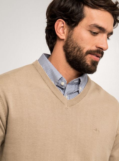 Sweater Beige Color Liso Cuello V-2
