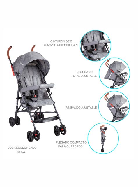 Coche Paragua Fun Gris Bebesit-4