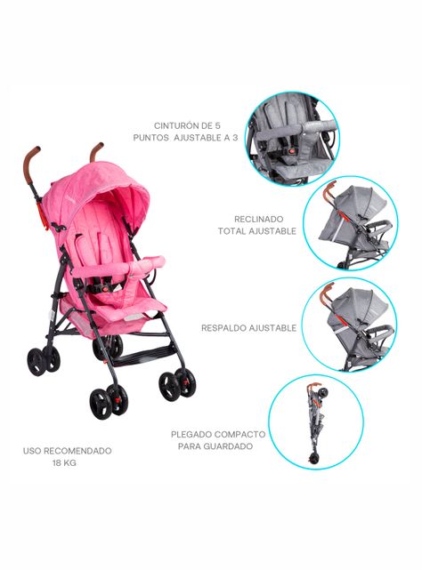 Coche Paragua Fun Rosa Bebesit-4