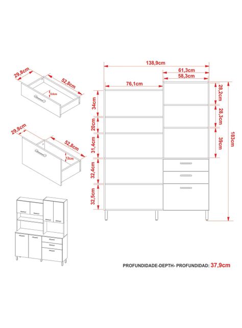 Mueble de Cocina CZ 6 Puertas 3 Cajones-1