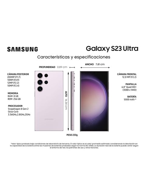 Smartphone Galaxy S23 Ultra 256GB 6.8" Lavender Liberado-4