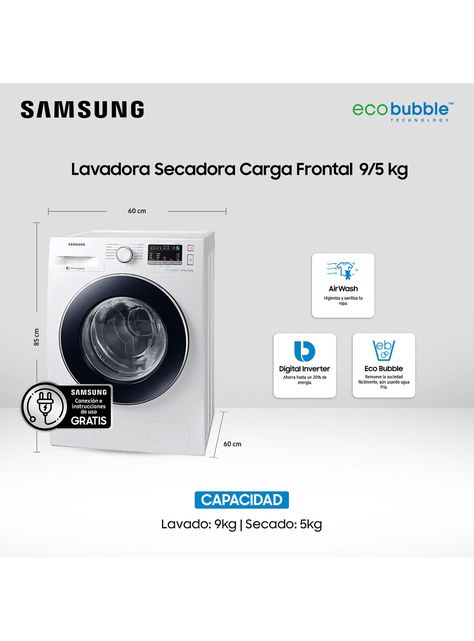 Lavadora Secadora Samsung Frontal  9 / 5 Kg WD90M4453JW/ZS-1