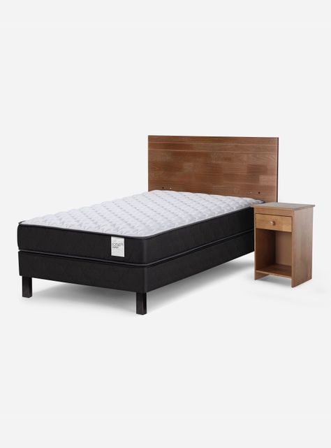 Cama Europea Wave 1 Plaza 190 cm + Set Muebles Tabor Caramelo-0