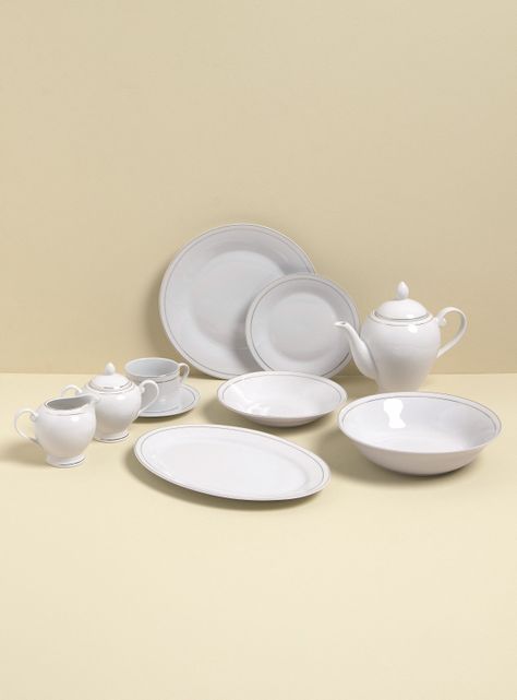 Set Vajilla 47 Piezas Ribete Dorado Cerámica-0