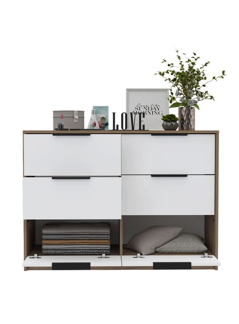 Cómoda Kaia 4 Cajones y 2 Puertas Miel-Blanco-2