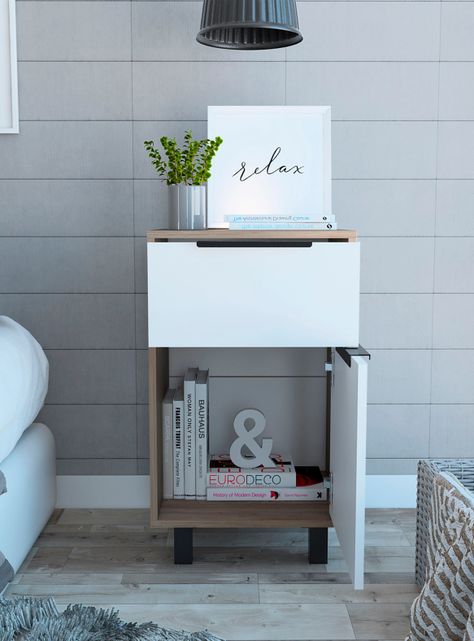Velador Kaia Z-41 1 Cajón y 1 Puerta Miel-Blanco-4