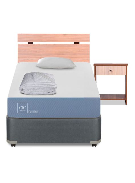 Cama Americana Excellence 1 Plaza x190 cm + Set de Muebles Olmo + Plumón-2