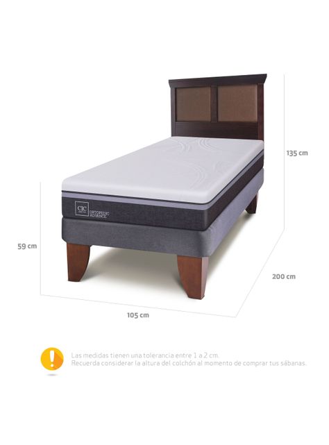 Cama Europea Ortopedic Advance 1.5 Plazas + Respaldo New Torino Chocolate-1