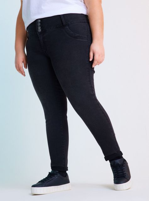 Jeans Skinny 4 Botones Tiro Alto Push Up-1