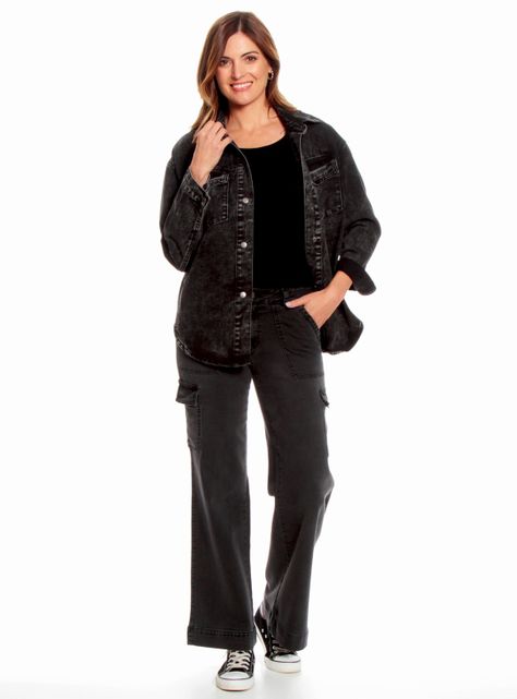 Jeans Cargo Wide Leg Tiro Medio-3
