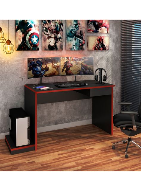 Mesa Gamer MC02 Grafito-Rojo-4