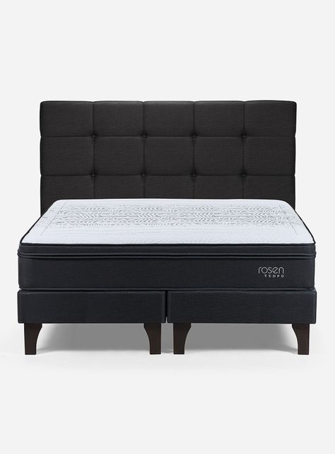 Cama Europea Tempo 2 Plazas Base Dividida + Respaldo Issey Grafito-1