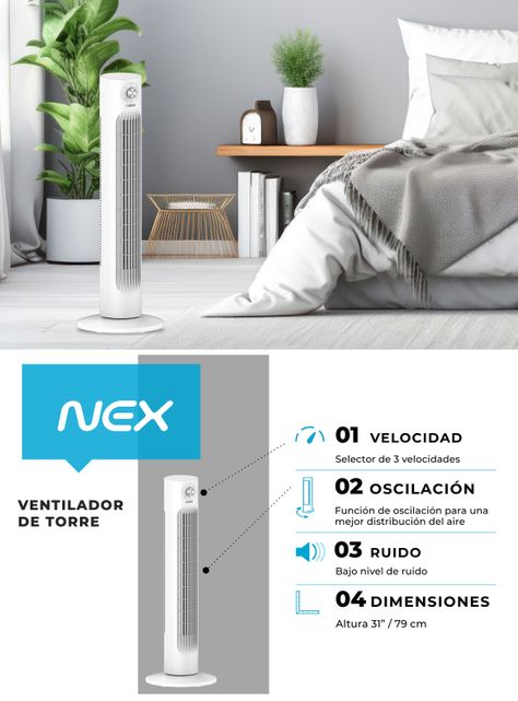 Ventilador Torre 3 Velocidades 50W TWF1288 Blanco-9