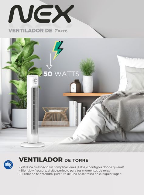 Ventilador Torre 3 Velocidades 50W TWF1288 Blanco-8