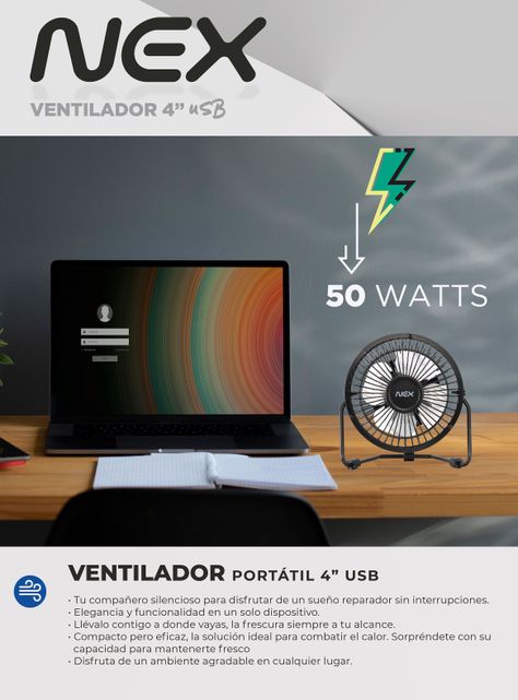 Ventilador de Sobremesa Conexión USB Negro-5