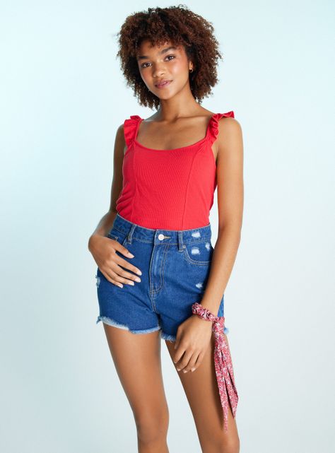 Short Denim con Roturas Tiro Alto-0