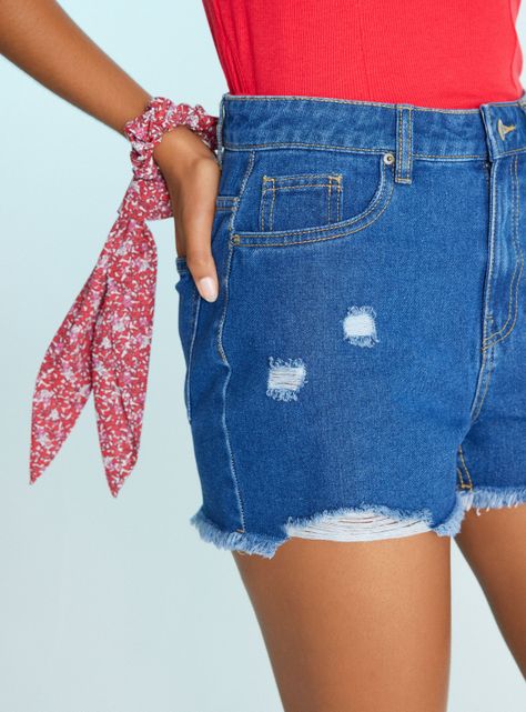 Short Denim con Roturas Tiro Alto-2