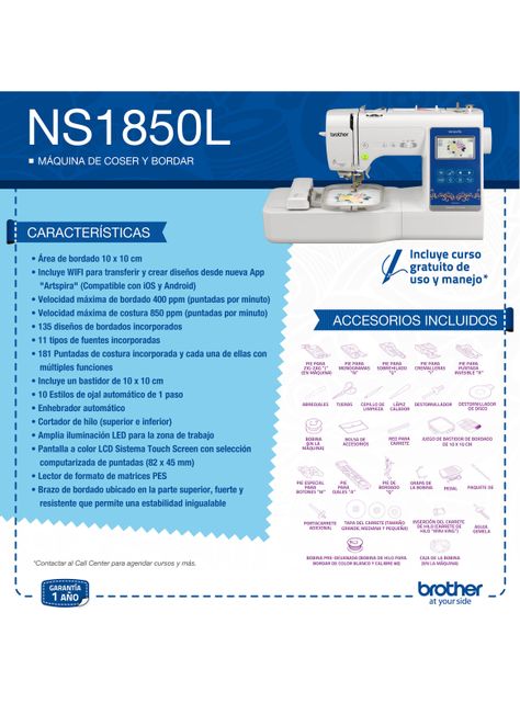 Máquina de Coser y Bordar con WIFI NS1850L-6