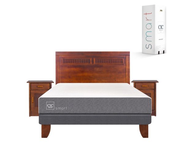 Cama Europea Smart 2 Plazas Base Normal + Set Muebles Milán-1
