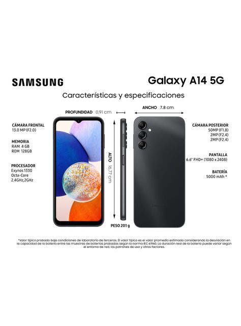 Smartphone Galaxy A14 5G 128GB 6.6" Black WOM-3