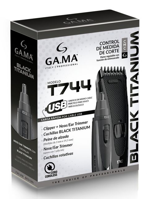 Pack Cortapelo + Trimmer T744 Black Titanium USB-2