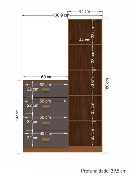 Cómoda 1 Puerta Espejo 6 Cajones Jatoba Grafito-1