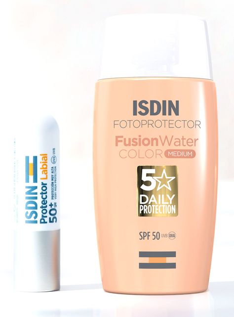 Set Fotoprotector ISDIN Fusion Water Color Medium SPF50 + ISDIN Reparador labial stick-0