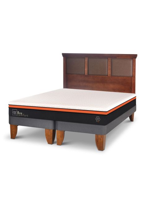 Cama Europea Bee Comfort 2 Plazas Base Dividida + Respaldo New Torino Caramel-0