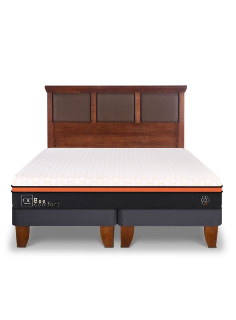 Cama Europea Bee Comfort 2 Plazas Base Dividida + Respaldo New Torino Caramel-1