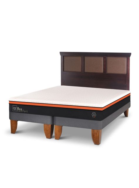 Cama Europea Bee Comfort 2 Plazas Base Dividida + Respaldo New Torino Choc-1