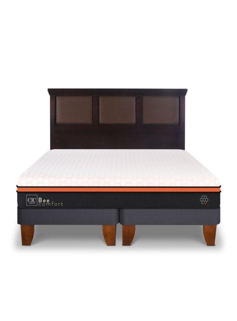 Cama Europea Bee Comfort 2 Plazas Base Dividida + Respaldo New Torino Choc-0
