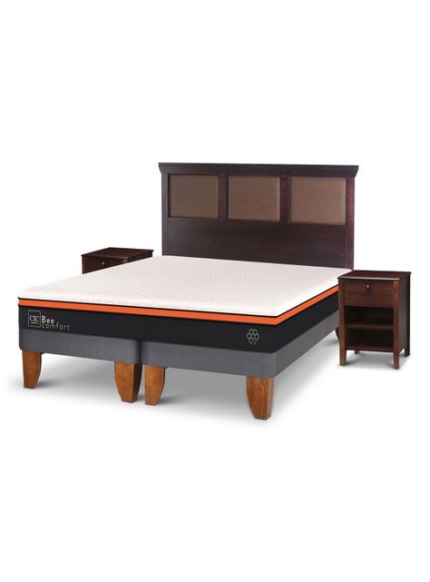 Cama Europea Bee Comfort 2 Plazas Base Dividida + Set Muebles New Torino Chocolate-0
