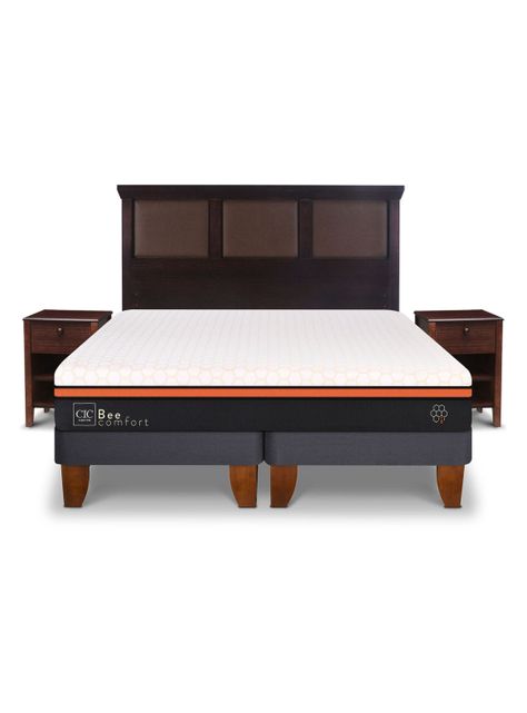 Cama Europea Bee Comfort 2 Plazas Base Dividida + Set Muebles New Torino Chocolate-1
