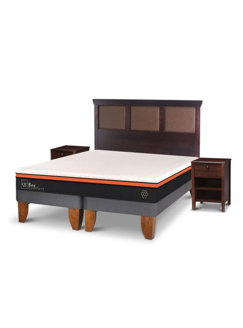 Cama Europea Bee Comfort King + Set Muebles New Torino Chococolate-1