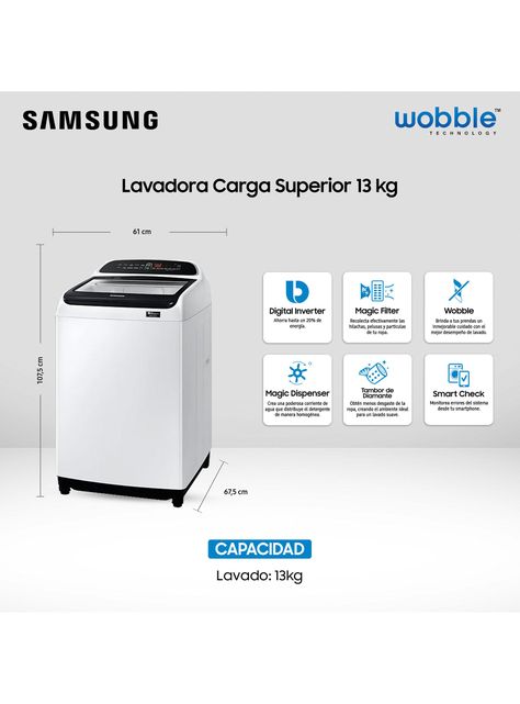 Lavadora de Carga Superior 13 kg WA13T5260BW/ZS-1