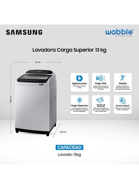 Lavadora de Carga Superior 13 kg WA13T5260BY/ZS-1