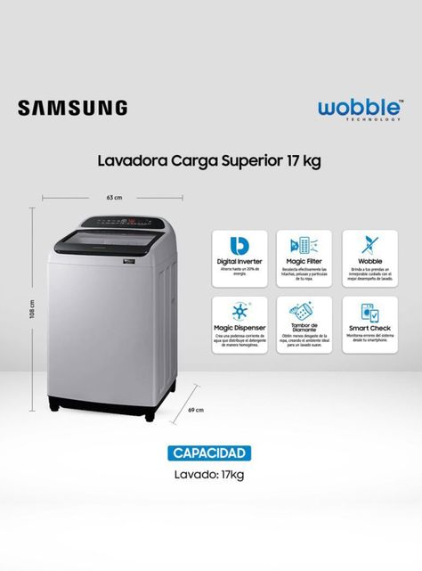 Lavadora de Carga Superior 17 Kg WA17T6260BY/ZS-1