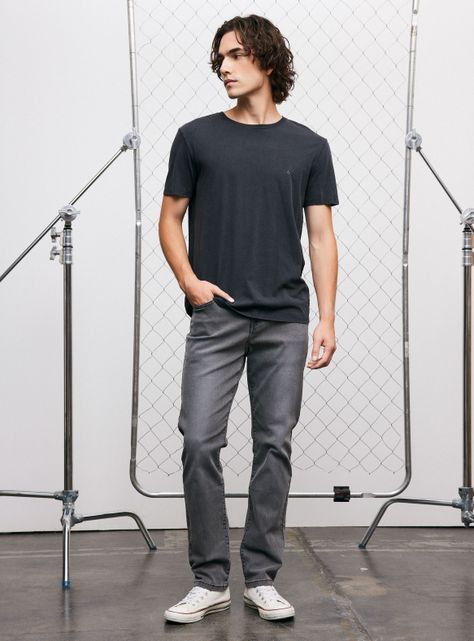 Jeans Cinco Bolsillos Slim Gris Medio-4